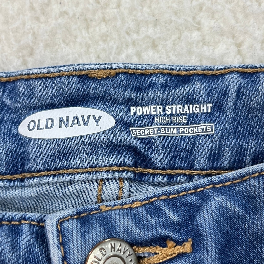 Old Navy Jeans Womens 10 Blue Power Straight High Rise Distressed Ripped - Picture 5 of 9